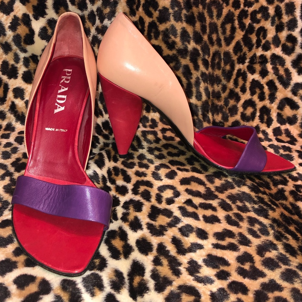 PRADA HEELS SIZE 38.5 MULTICOLORED COLOR BLOCK